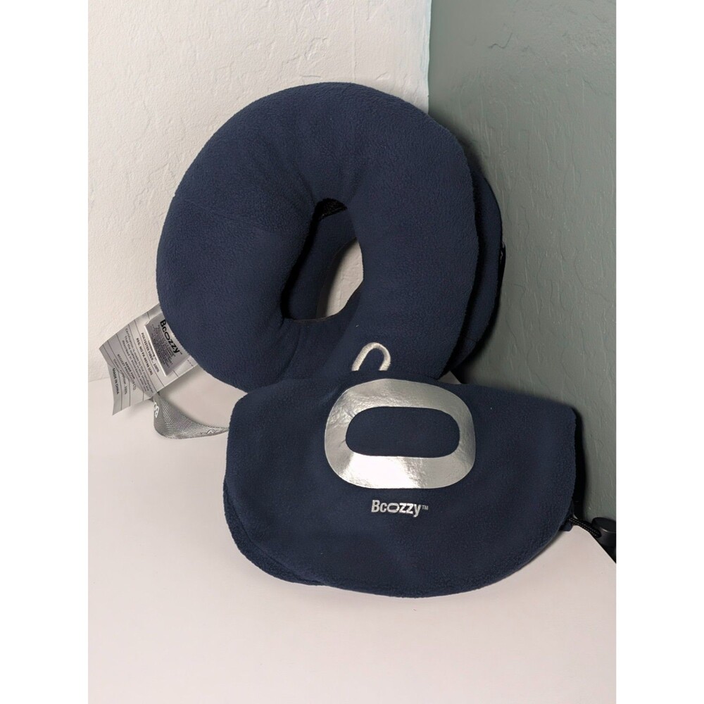 BCOZZY Travel Neck Pillow Double Neck Head Chin Support Size Large W Bag Blue